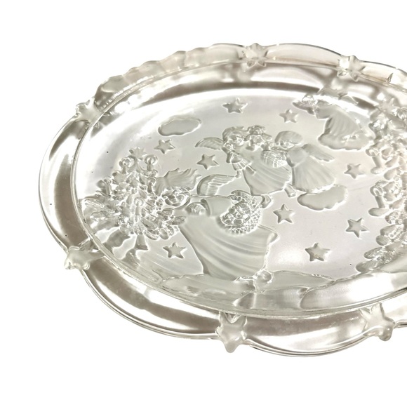 1980’s Christmas Glass Plate with Angels, Stars, Celestial, Oval Candy Dish - Picture 3 of 6